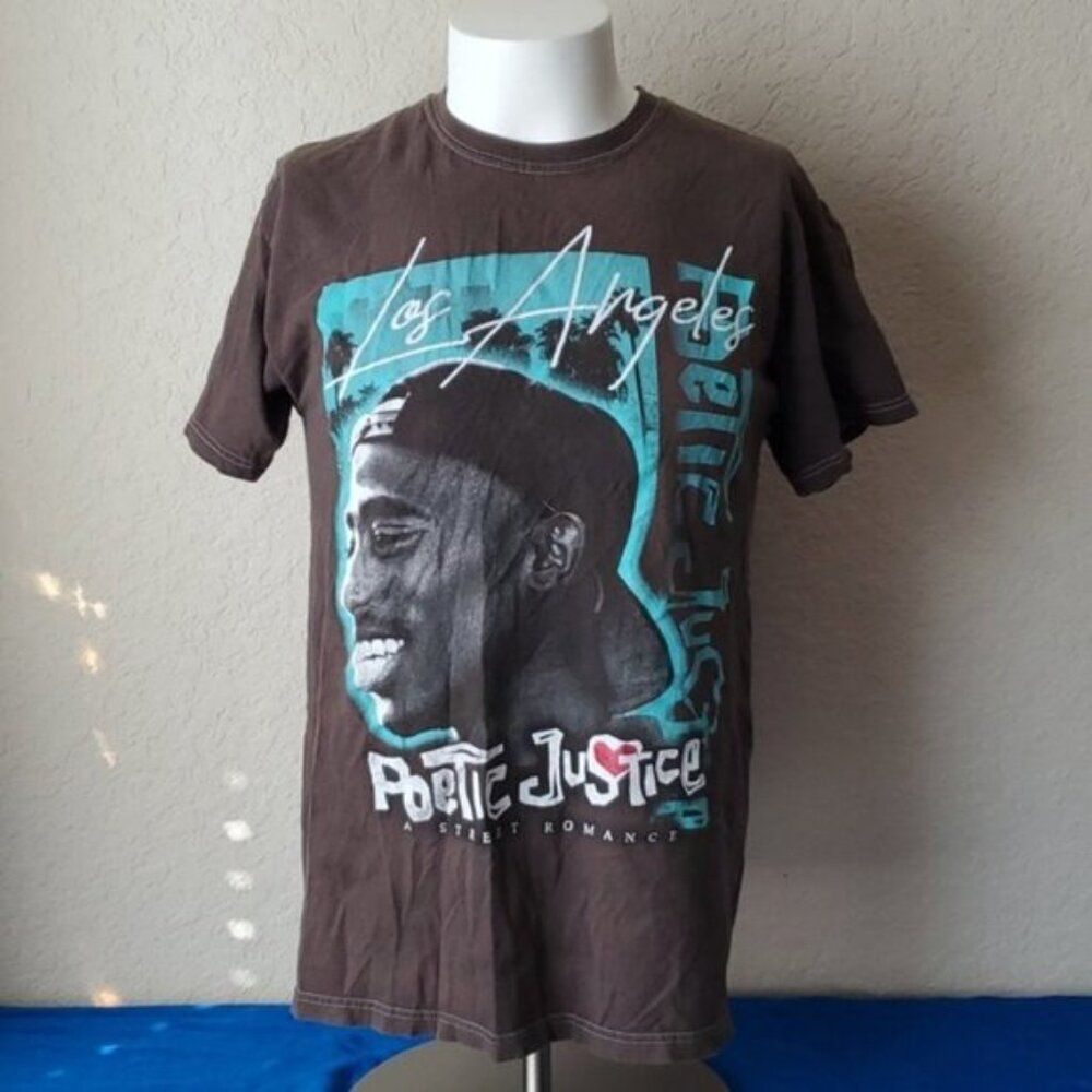 Poetic Justice Tupac T-Shirt Medium M Brown Los Angeles 2Pac Graphic Tee
